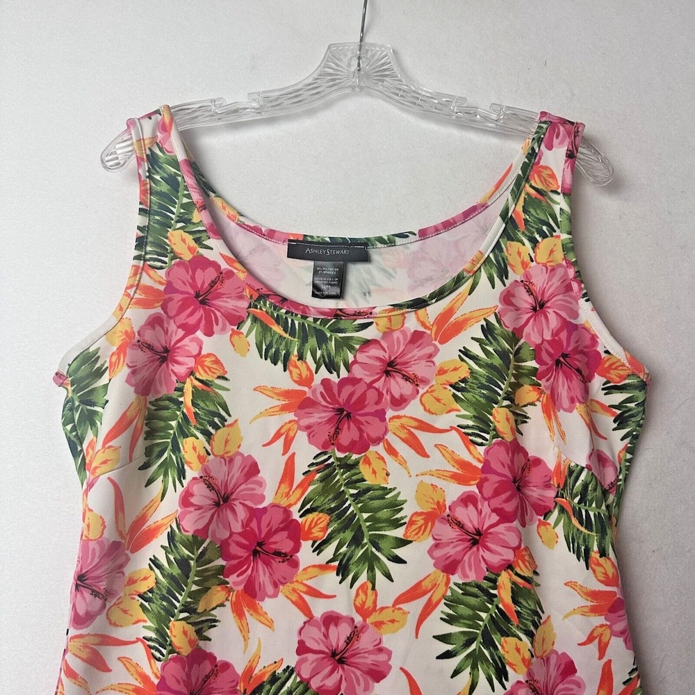Ashley Stewart Floral Tropical Hibiscus Sheath‎ Dress Pink White Plus Size 14/16